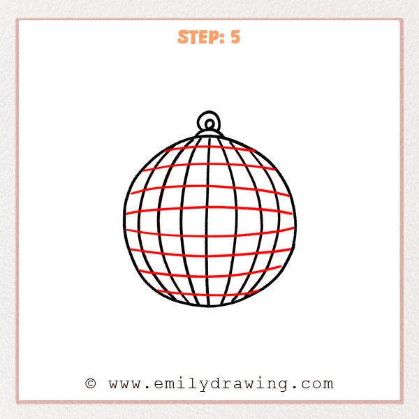 how to draw a disco ball - A disco ball with vertical panels and several curved horizontal bands added to form a rounded grid.
